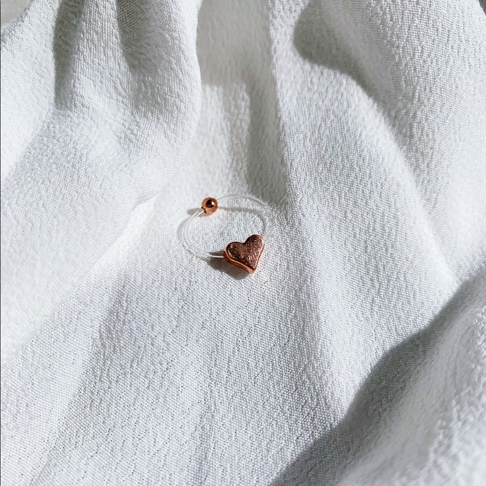 Rose Gold Dainty Heart Floating Minimal Ring - Picture 2 of 5